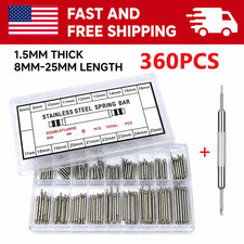 360Pcs Watch Pins Spring Bars Band Strap Link 8-25mm Repair Kit Stainless Steel