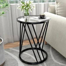 Round Side Table, Modern End Tables for Living Room Office Small Spaces, Glas...