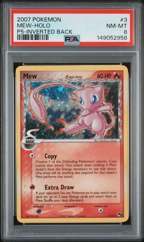 2007 POKEMON POP SERIES 5 INVERTED BACK #3 MEW-HOLO PSA 8