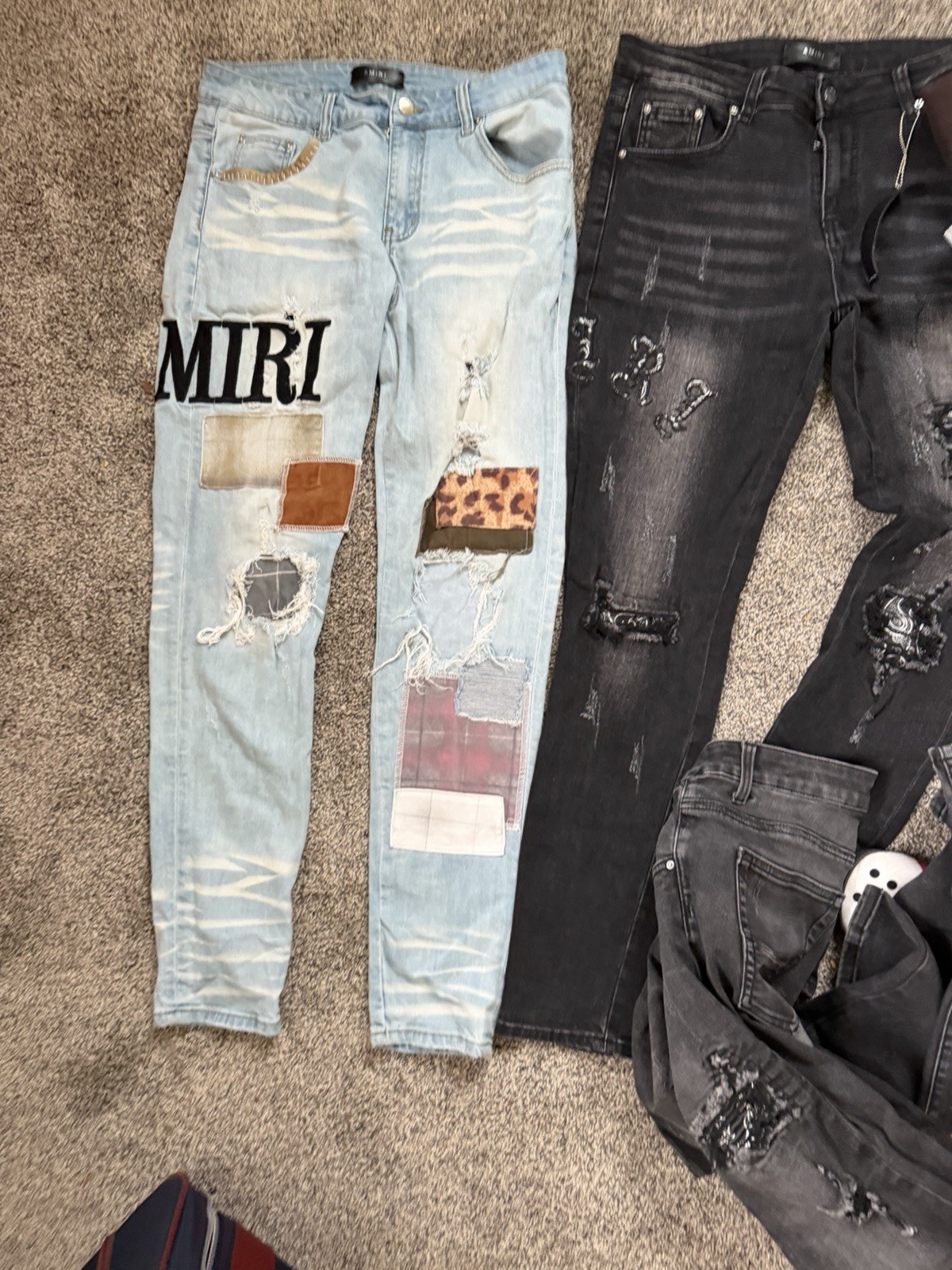 AMIRI Patchwork inspired Distressed Straight Deni… - image 1