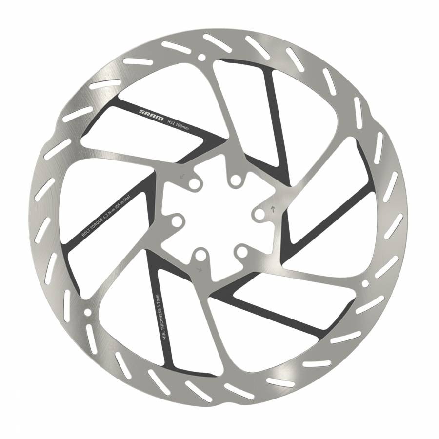 Disque de frein SRAM HS2 203mm en acier inoxydable argenté et design arrondi vtt