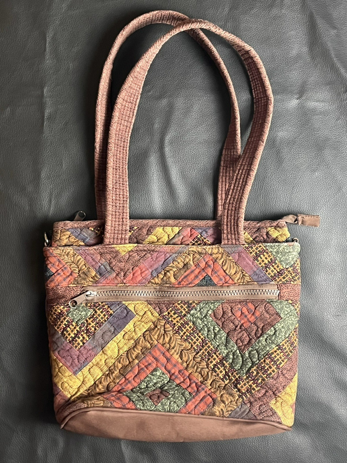 Donna Sharp Quilted Patchwork Purse Brown Multico… - image 1