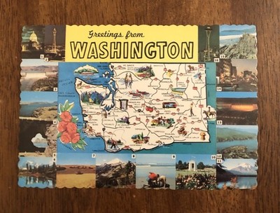 Greetings From Washington State Map Postcard. (WP10)