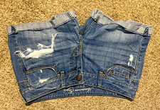 American Eagle Women's Blue Denim Cut Off Cuffed Shorts Size 6