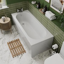 Modern Bathroom Single Ended 1700mm Straight Bath Round Acrylic White Bathtub