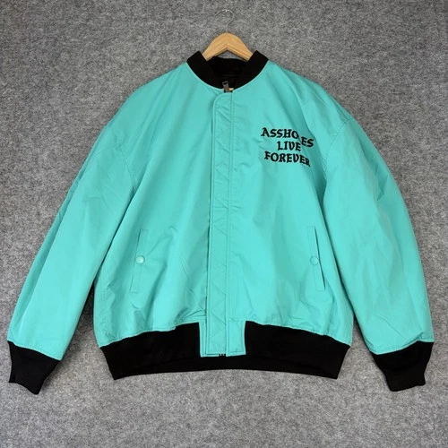 Assholes*s Live Forever Embroidered Reversible Bomber Jacket Black/Teal Size XL - product listing photo
