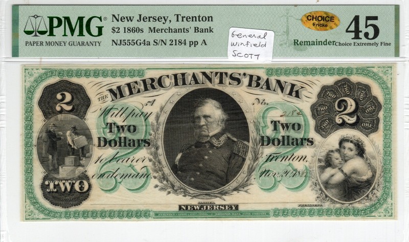 New Jersey - Trenton - Merchants Bank $2 - PMG Choice Ext Fine 45 - CHOICE