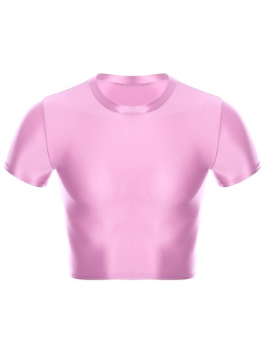 FEESHOW Mens Smooth Short Sleeve Crop Top Solid Color Round Neck Slim AU - Picture 38 of 118