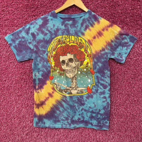 Grateful Dead - Blue Purple Yellow Tie Dye Skeleton T- Shirt Small
