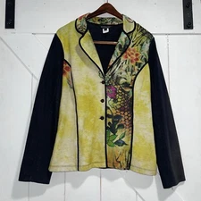 Citron Santa Monica Women’s Large Long Sleeve Button Down Top Tunic Floral Artsy