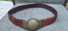 Vintage Chicos Brown Woven Leather Tooled Buckle Bohemian Belt Size 35.5" S/M