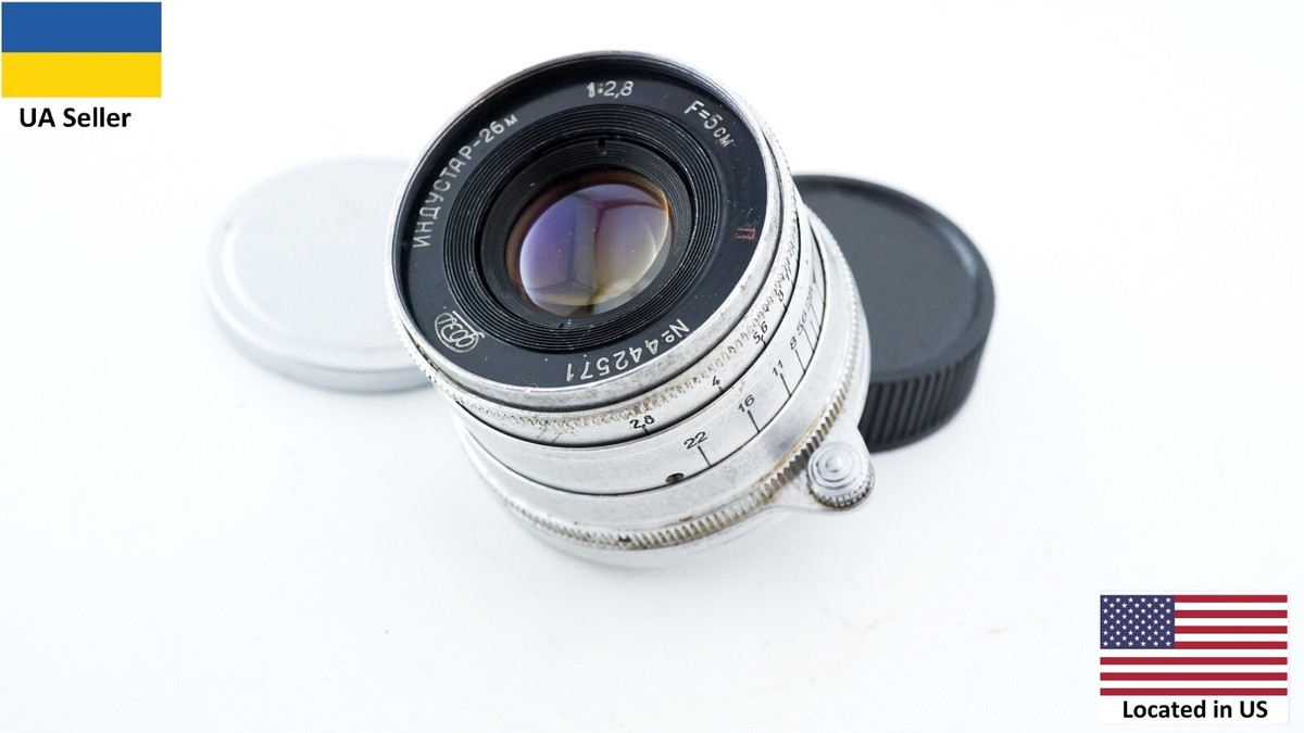 Vintage portrait red P Industar 26M 2,8/50 mm lens FED Leica