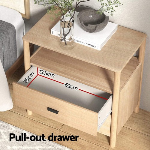 Artiss Bedside Table Nightstand 2 Drawers - Pine - Picture 6 of 8