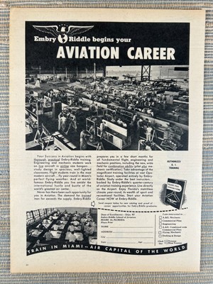 Embry Riddle School Aviation Career Engineering Mechanic 1949 Vintage Print Ad