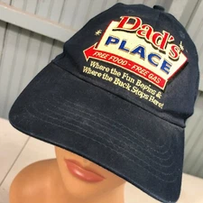 Dad's Place Free Food Gas Novelty Blue Strapback Baseball Cap Hat