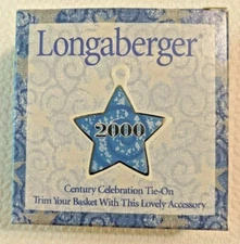 Y2K Year 2000 Vtg Longaberger Basket Tag Tie On Ceramic Accessory New In Box