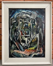 Vintage 1960s Abstract Oil Painting Carl Zimmerman Mid Century Modern Wall Art