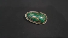 VINTAGE ISRAEL STERLING SILVER EILAT STONE BROOCH/ PENDANT, 2" x 1 1/8"