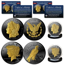 MORAN & PEACE DOLLAR Tribute Coins 1 OZ. BLACK RUTHENIUM & 24K GOLD 2-Coin Set