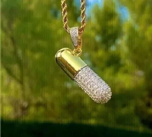 Colgante con dije de moissanita real de corte redondo de 2,00 quilates enchapado en oro de dos tonos de 14 k plateado Foto 3 de 4