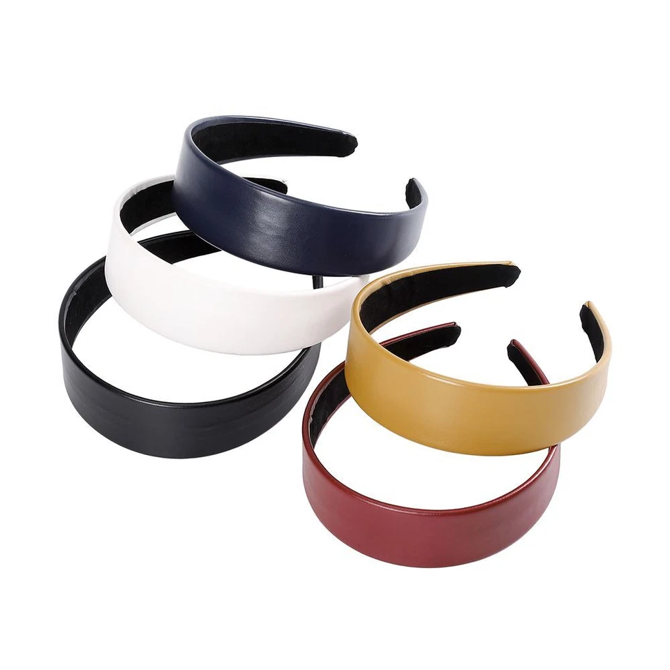 Diadema de cuero sintético arrugado - Aros de pelo anchos negros azul marino para mujer 1 pieza Foto 4 de 4