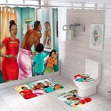 Shower Curtain Set with Non-Slip Rugs and Toilet Lid Cover The letter to Fabric
