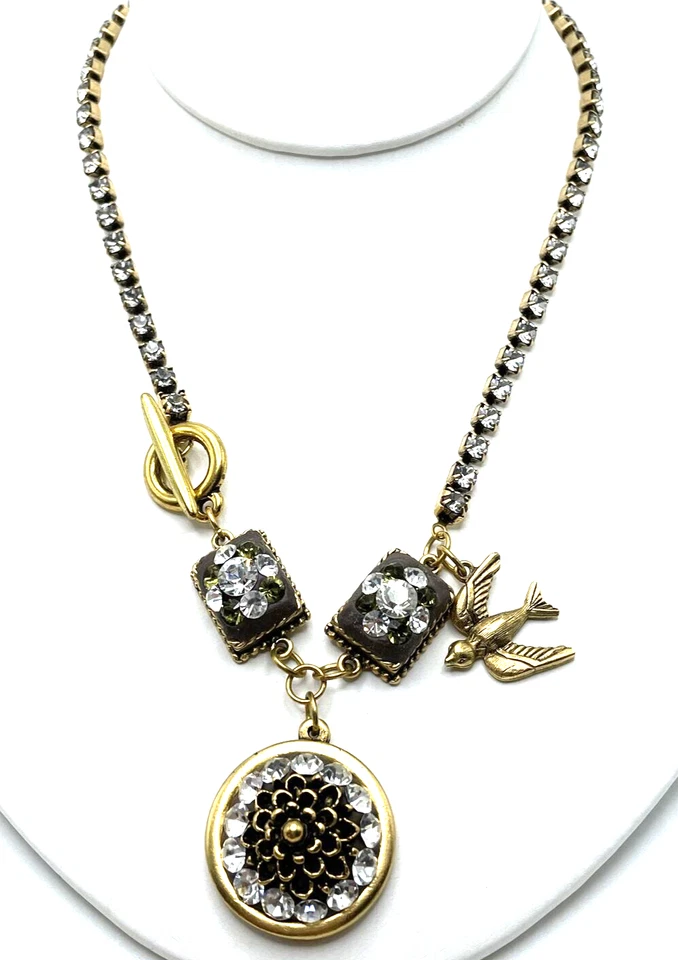 "Collar gótico steampunk palanca latón cristal flores plumas 17""" Foto 2 de 4