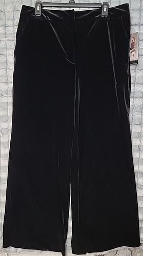 Sofia Vergara Jeans Velvet Wide Leg Black Pants Women's Size 16 Soft Stretch