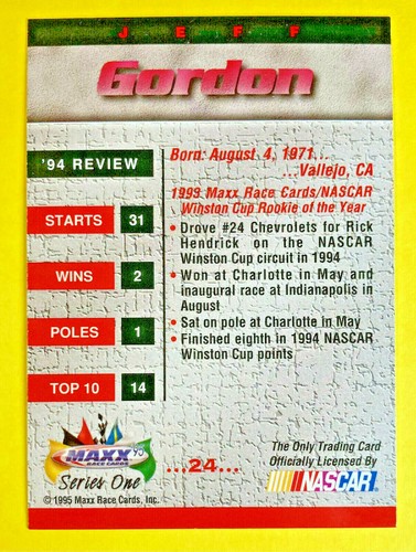 1995 Maxx Jeff Gordon NASCAR Autorennen Karte / 93 NASCAR Cup-Siege, $154M verdient - Bild 2 von 2