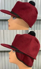 Maroon Pom Wool Hunting Made USA Ear Flaps 7 7/8 Langenberg Scotch Hat Cap