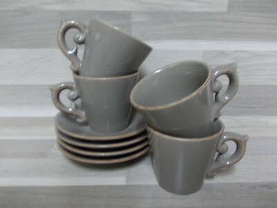 8-teilig Taupe Farbig Shabby Chic Espressotassen mit Untert. Set aus Keramik 