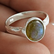 Valentine Gift Labradorite Gemstone Real 925 Sterling Silver Bezel Ring Size 5.5