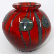 Art Glass Robert Eickholt Signed 2004 Red & Grey Sea Anemones Vase, 4 5/8
