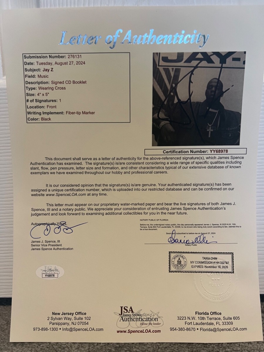 Jay Z signed CD Cover JSA Full Letter COA Rare Full Name Vintage