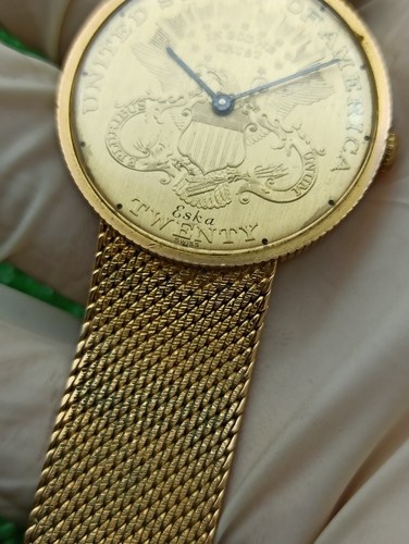 Rare Memorial Vintage Eska Gold Filled Case With USA Coin Face Dress Watch - Picture 6 of 23