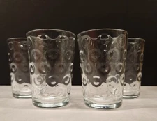Pasabahce 6 oz Vintage Optic Dot Circle Glass Tumbler Set of 4 Juice Glasses 4"h