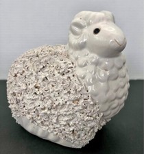 Estatuilla de cerámica artística de carnero de cerámica de terracota esmaltada de colección años 60 palomitas de maíz blancas Tex