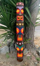 Tiki Totem Wood 3 Face Mask Tropical Patio Bar Decor 60"x 7"