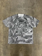 Vintage Mc Escher Shirt White Illusion Art All Over Print Andazia AOP Men’s XL