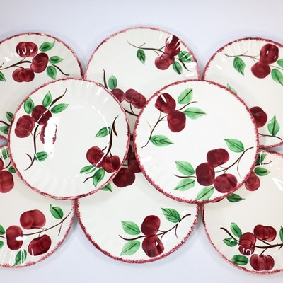 Vintage Blue Ridge Southern Pottery Crab Apple Dinner Plates Set of Eight 9.25in