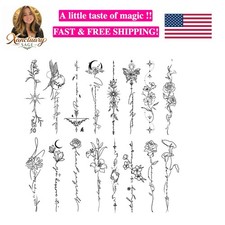 Temporary Tattoos for Women Girls - 45 Pcs Line Flower Words Sketch Realistic...