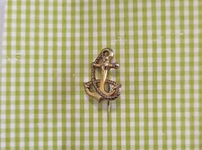 Vintage Ships Anchor Hat Lapel Pin Gold Tone Nautical Braided Rope .75" Tall