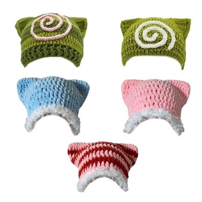 Autumn Knit Cat Ear Hat for Teenagers Keeping Warm Protecting Ear Hat Windproof
