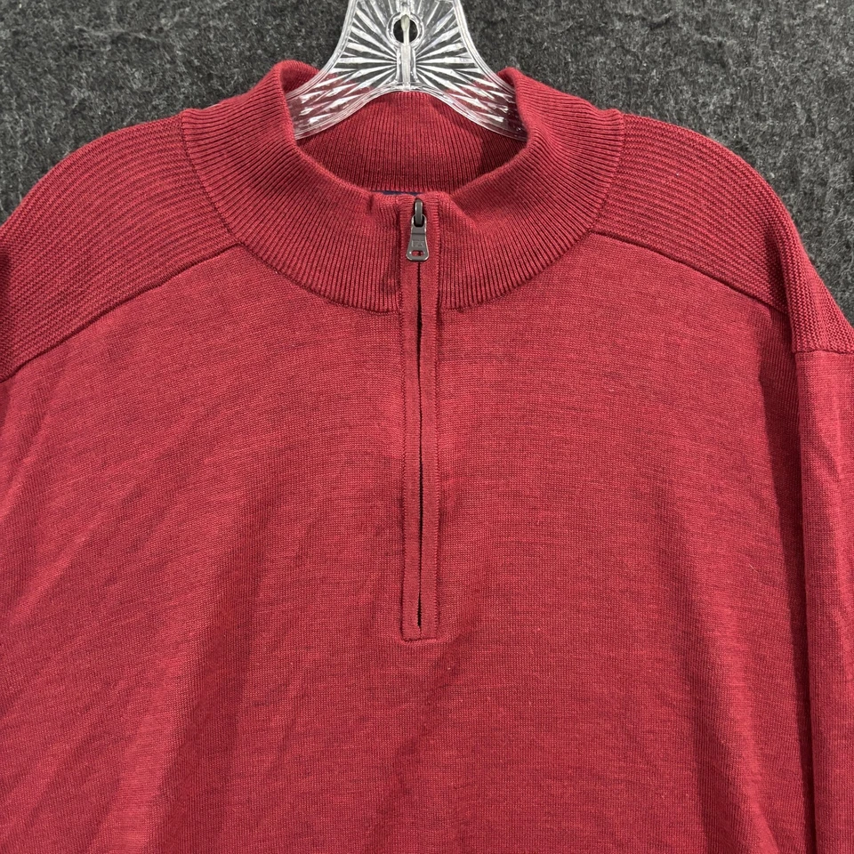 Cutter & Buck Sweater Men's XXL Tall Red Merino Wool Blend Quarter Zip Pullover - Image 2 of 4