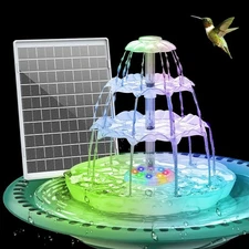 AISITIN Solar Powered Bird Bath: 3-Tier, 6.5W Pump, Lights for Garden/Yard