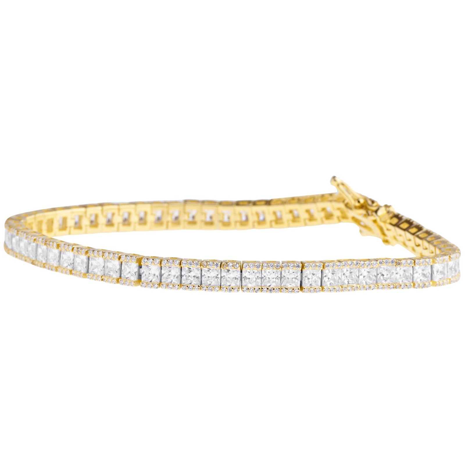 Sterling 925er Silber Square CZ Tennis Armband 5mm gold 20cm