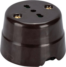 Presa Elettrica Bipasso Italiana Vintage in Ceramica Colore Marrone 2P+T 16A Da