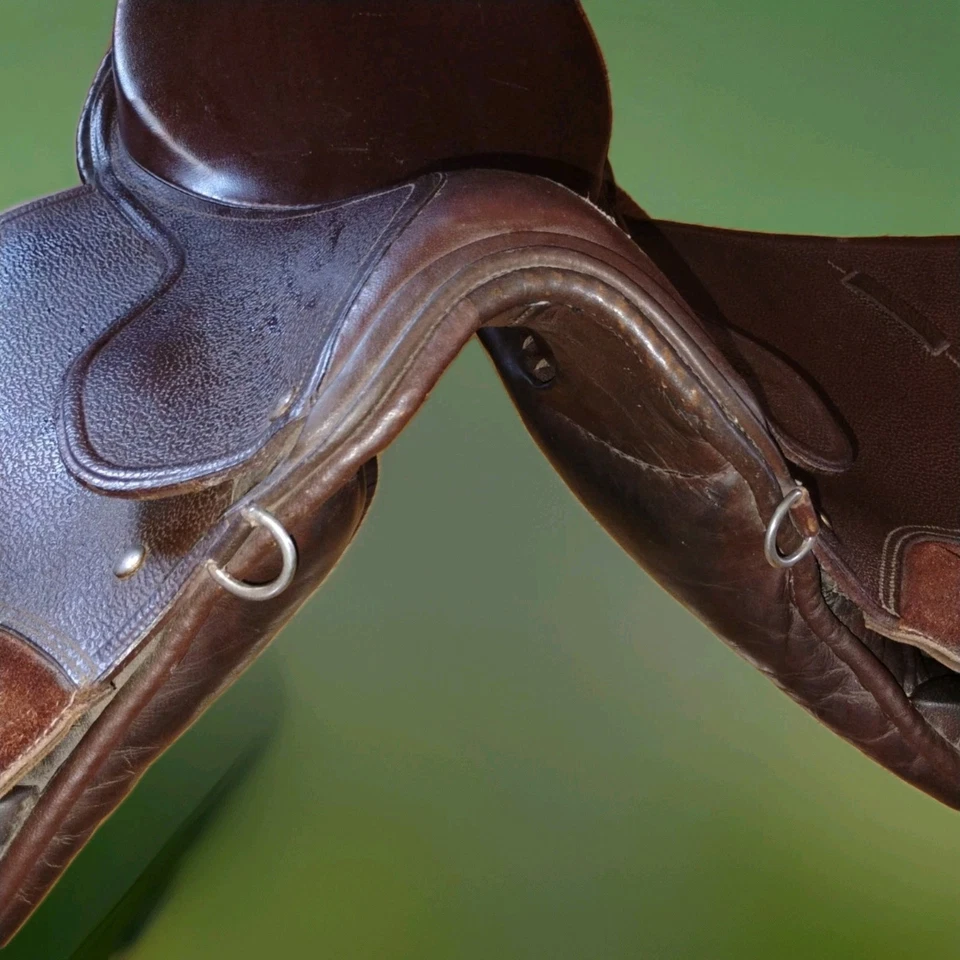 Sillín de cuero marrón de 16" para montar a caballo polo de caza Foto 4 de 4