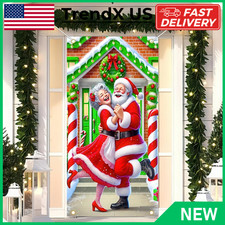 Christmas Door Cover Santa Mrs Claus Dancing Banner 71x35 Holiday Home Decor