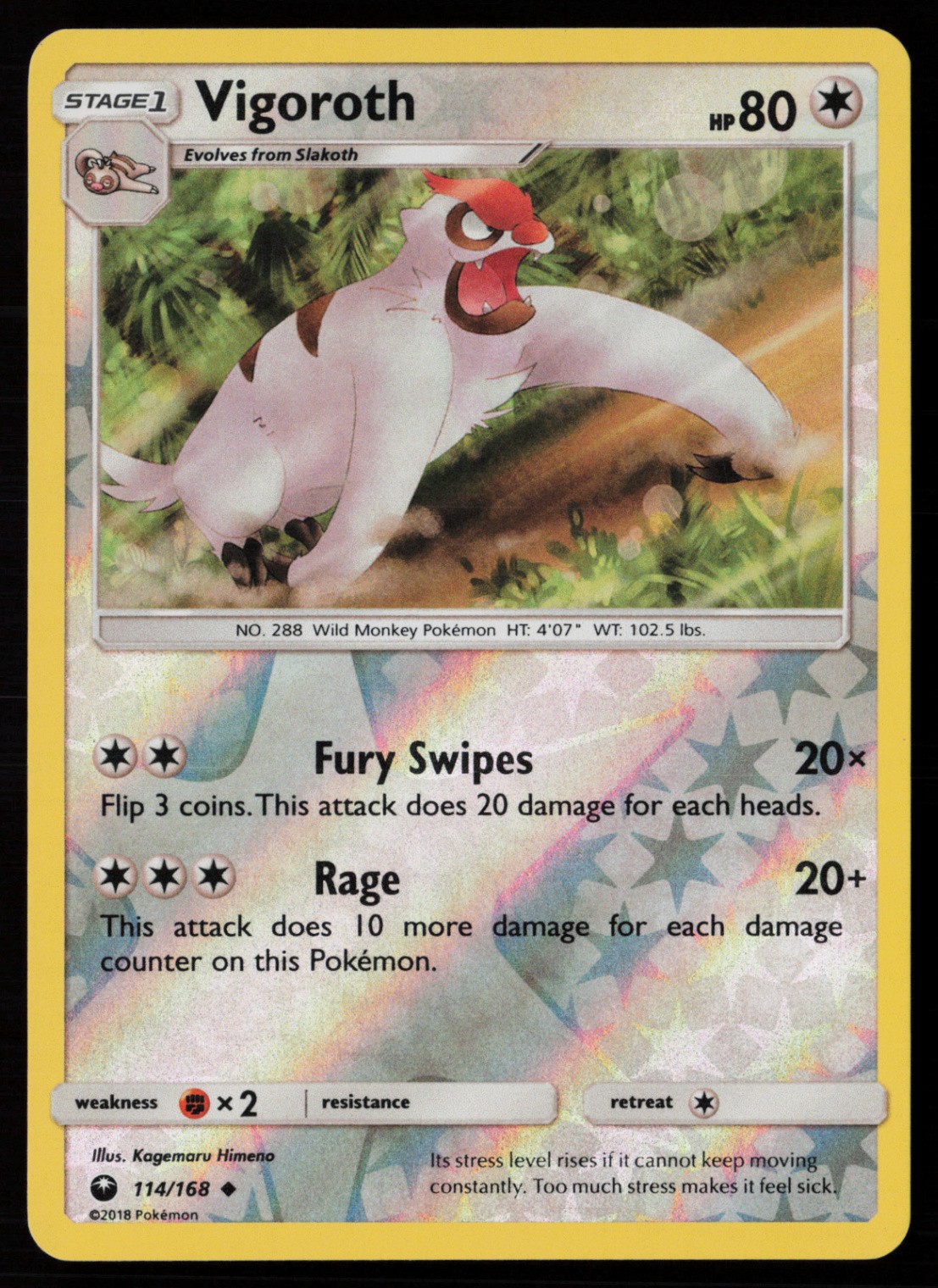 Vigoroth 114/168 Reverse Holofoil Pokemon TCG SM - Celestial Storm LP